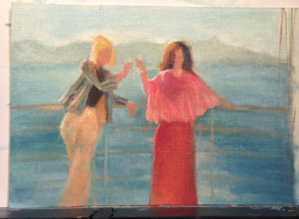 Color Study of Ladies on a boat