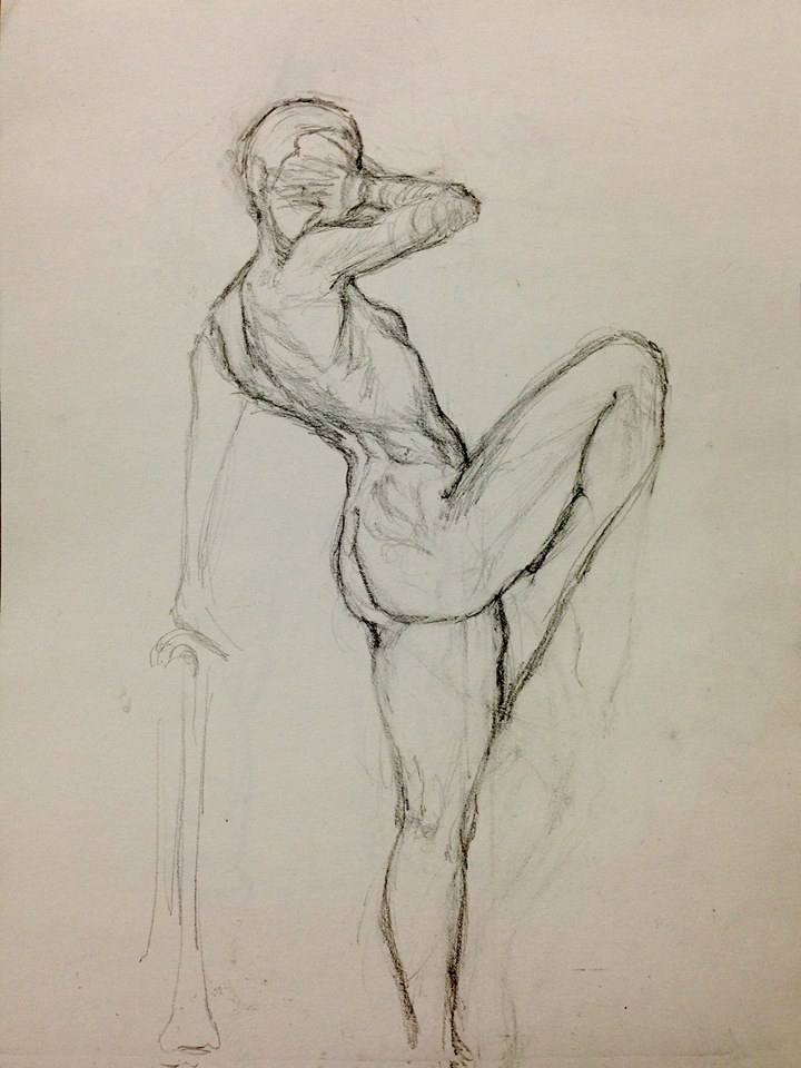 Graphite Drawing of female dancer, nude