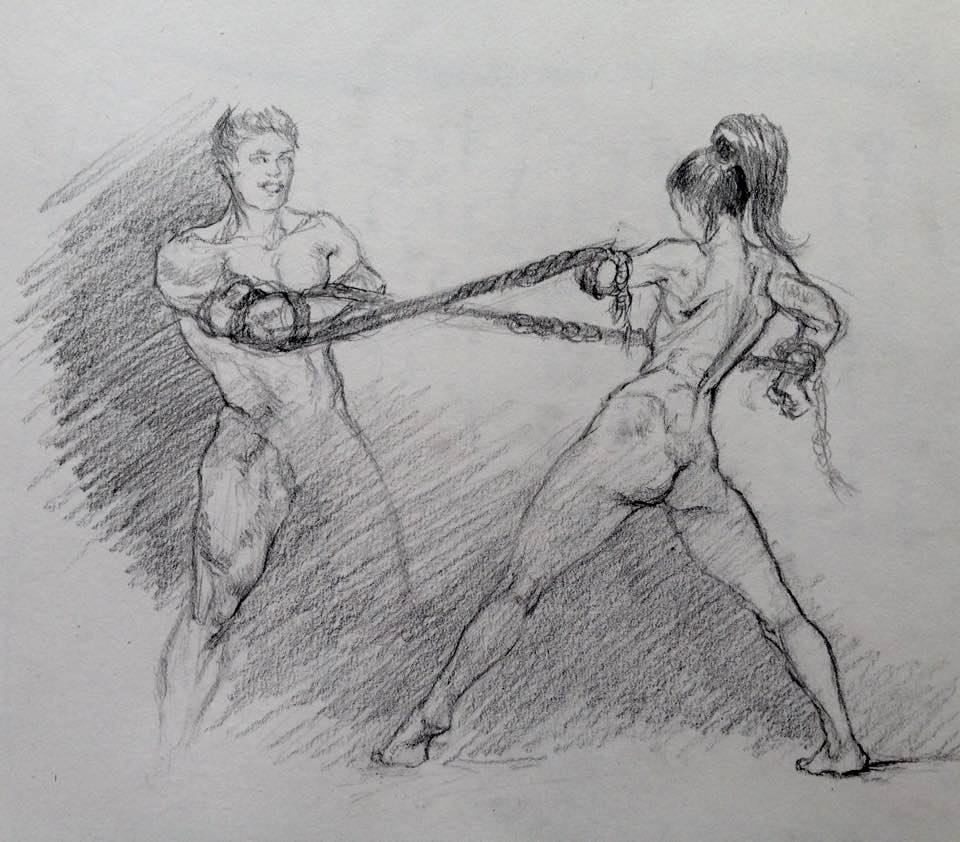 'Power Struggles', figure sketch in graphite